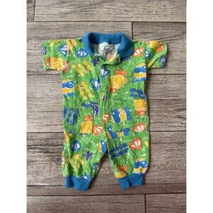 Vintage 90s Bebe Terrifique 3/6 months Colorblock one piece romper Fish